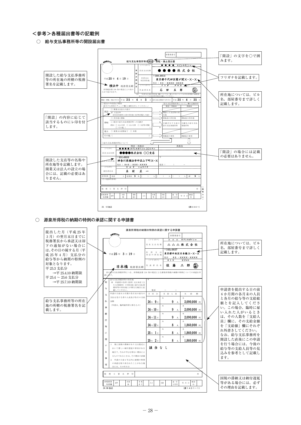 給与支払事務所等の開設届出書 記載例