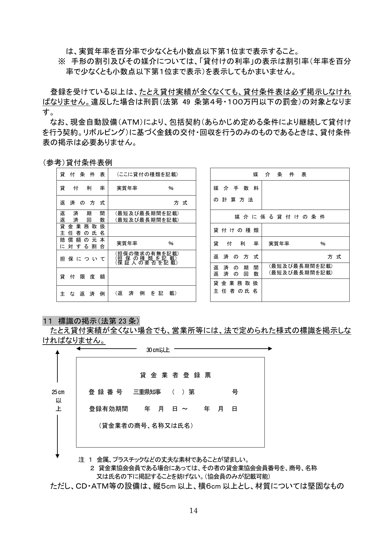 貸金業者の標識掲示義務（法第23条）と貸金業者登録票の様式サンプル